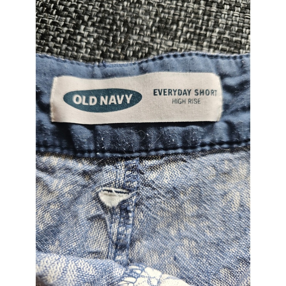 Old Navy Everyday Short Womens 22 Plus Blue Floral Linen Blend High Rise Good - Picture 3 of 7